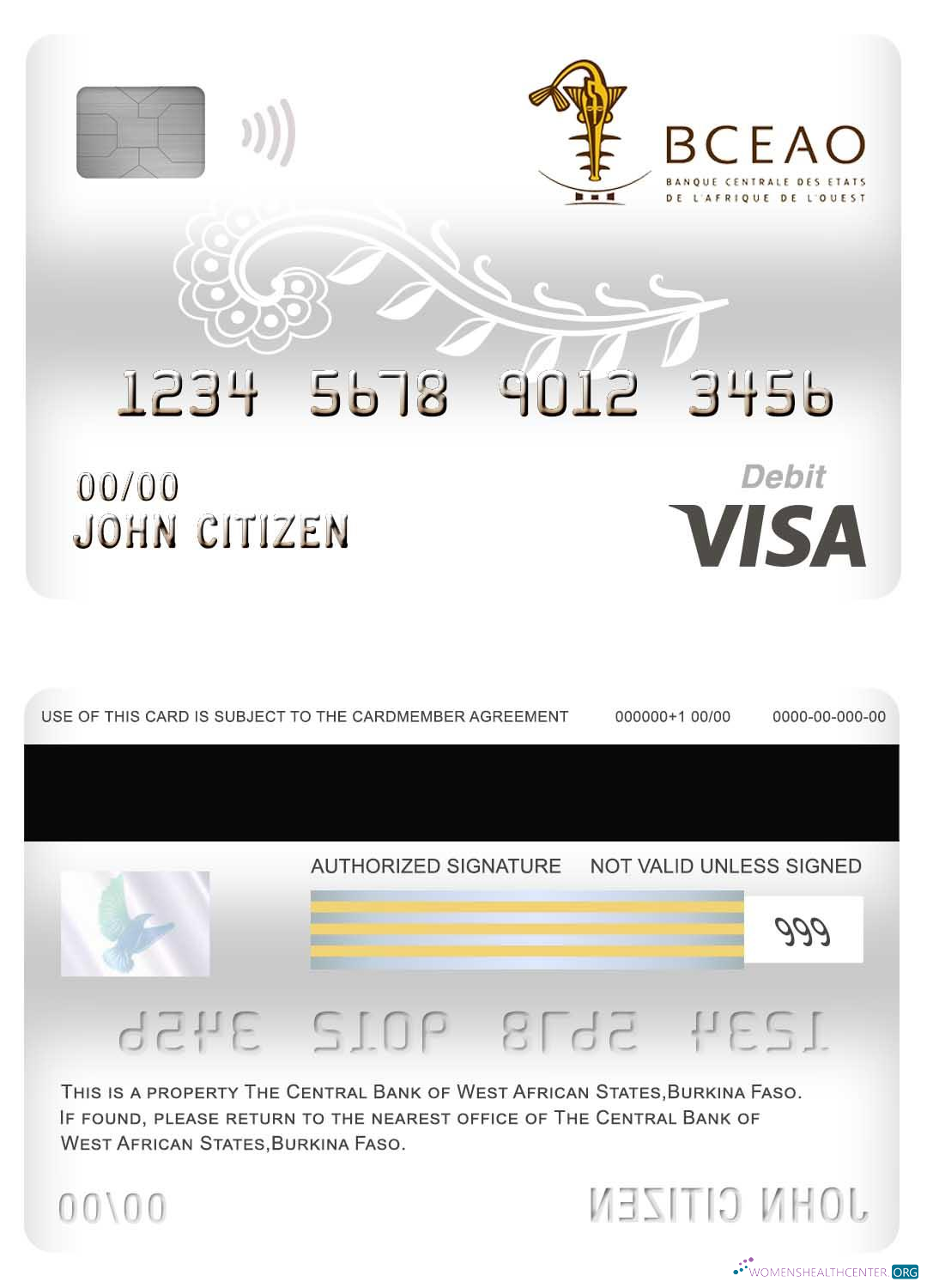 Download Burkina Faso The Central Bank of West African States bank visa debit card Photoshop template